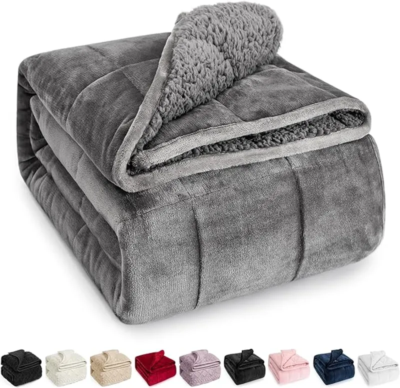 Wemore Sherpa Fleece Weighted Blanket for Adult, 15 lbs Dual Sided Cozy Fluffy Heavy Blanket - Main Image