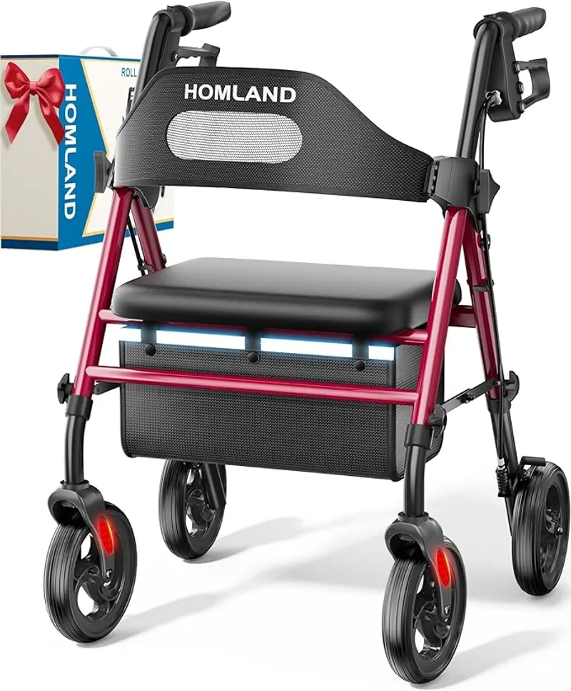 HOMLAND Foldable Rollator Walkers with Seat for Seniors - Main Image