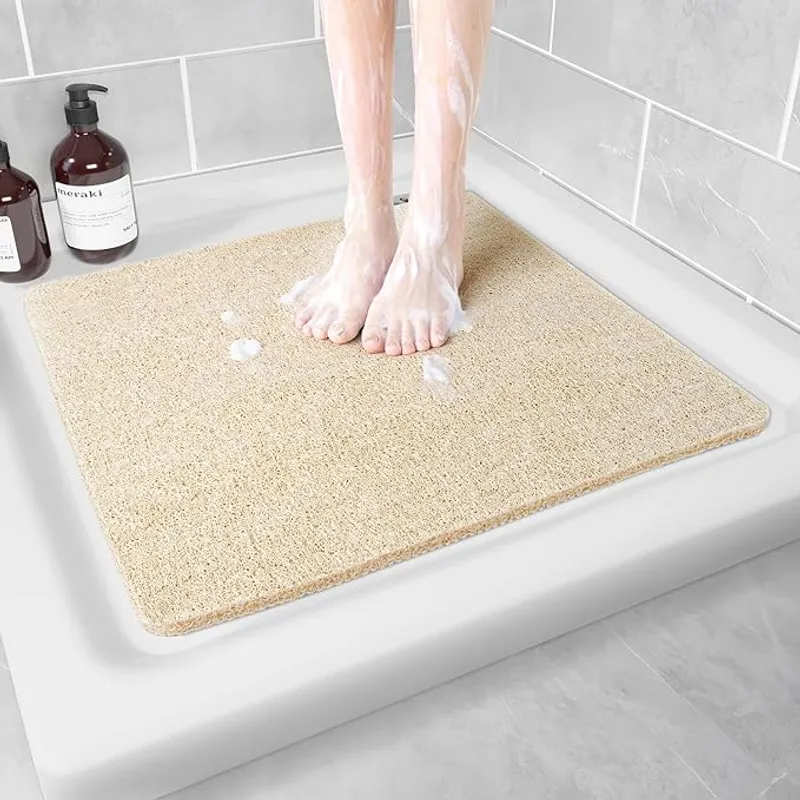 Non Slip Shower Mat, Anti Slip Bath Mat, Quick Drying Bath Tub Mats, Foot Scrubber Mat, Anti Slip Mat for Tub, Floor, Bathroom, Home, Kitchen, Hotel (Beige 24”x24”) - Non-Slip & Durable - Main Image