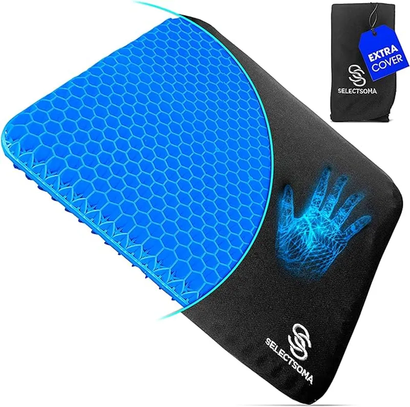 SelectSoma Double-Thick Gel Seat Cushion for Long Sitting Pressure Relief for Back, Sciatica, Coccyx, Tailbone Pain - Cushion for Office Chair, Wheelchair, Car & Truck, Patio Chairs - Egg Seat Pad - Main Image