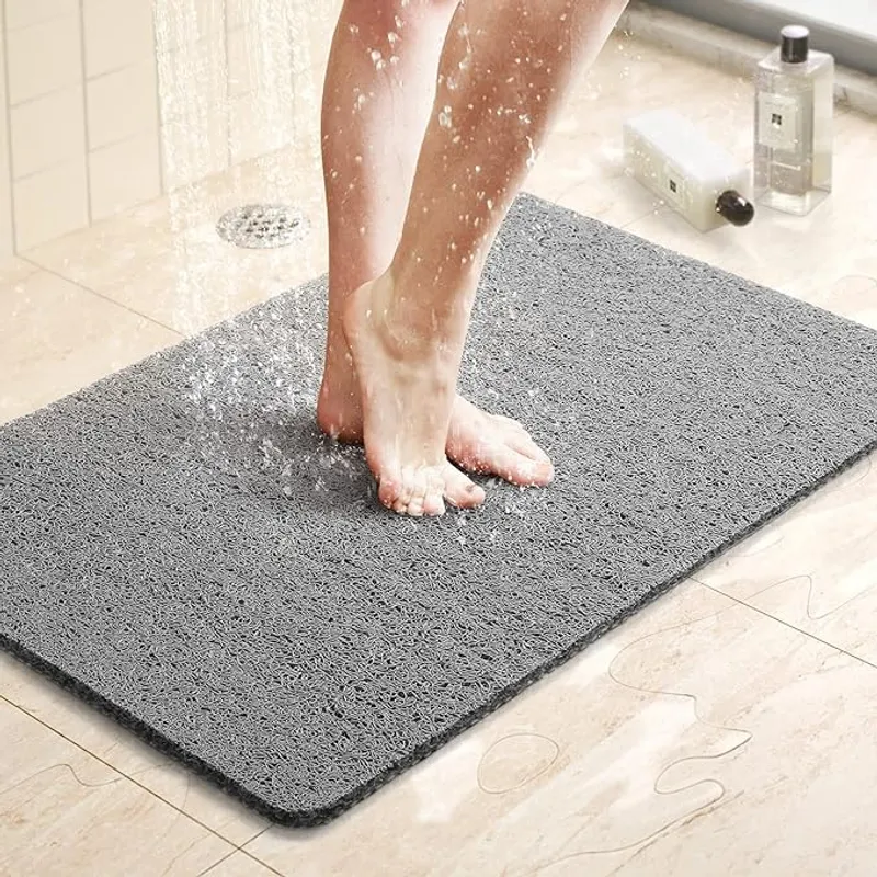 LuxStep Shower Mat Bathtub Mat,24x16 inch, Non-Slip Bath Mat with Drain, Quick Drying PVC Loofah Bathmat for Tub,Shower,Bathroom (Phthalate Free,Grey) - Main Image