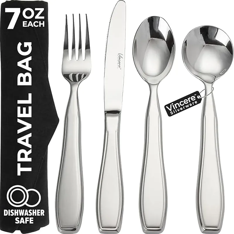 Weighted Utensils for Tremors and Parkinsons, Heavy Weight Stainless Steel Silverware Set, Adaptive Eating Flatware Helps Hand Tremors - Main Image