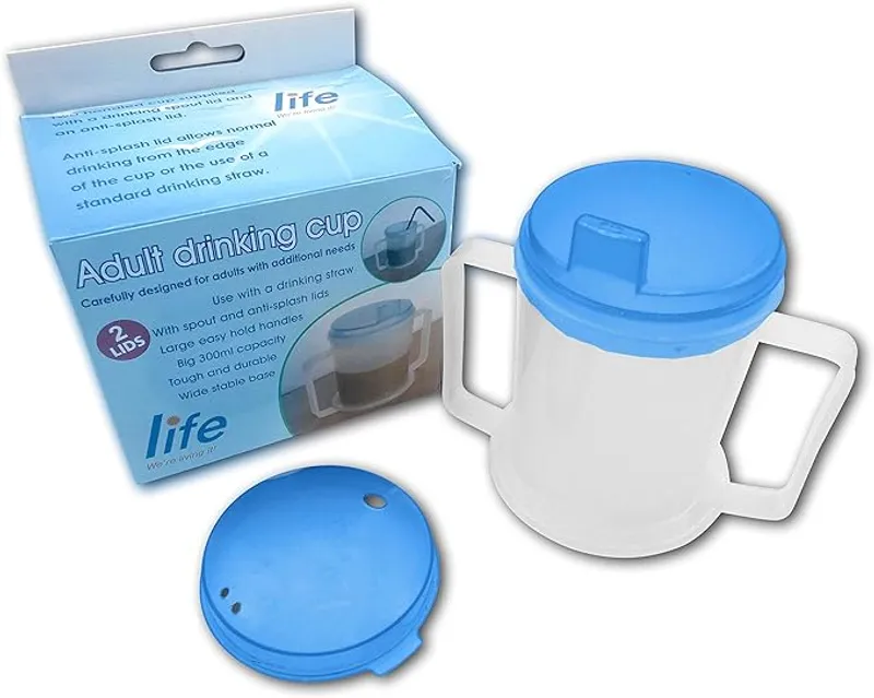 LIFE Healthcare Adult Drinking Cup for Elderly – 300ml Non Spill Cups – Dishwasher Safe Non-BPA Plastic Two Handled Cup for Elderly – Plastic Beakers for Adults, Disability People - Main Image