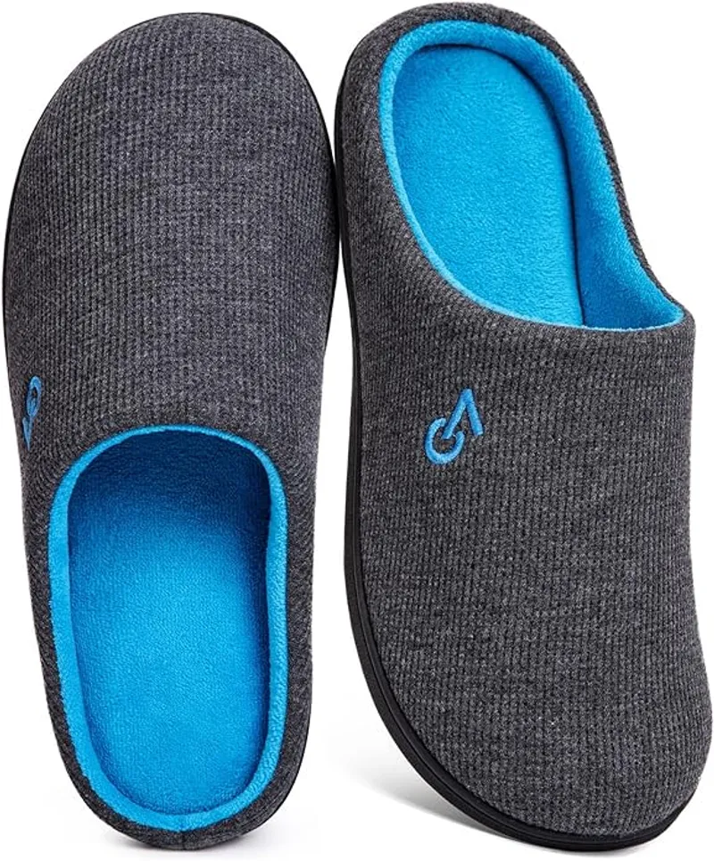 VeraCosy Men's Two-Tone Memory Foam House Slippers Indoor Outdoor Durable Rubber Sole - Comfortable Footwear for Daily Use - Main Image