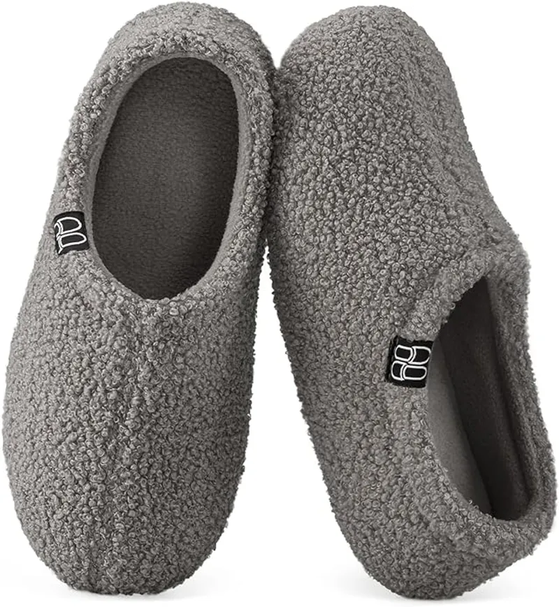 HomeTop Women's Fuzzy Curly Fur Memory Foam Loafer Slippers with Polar Fleece Lining - Comfortable and Supportive Footwear for Elderly Care - Main Image