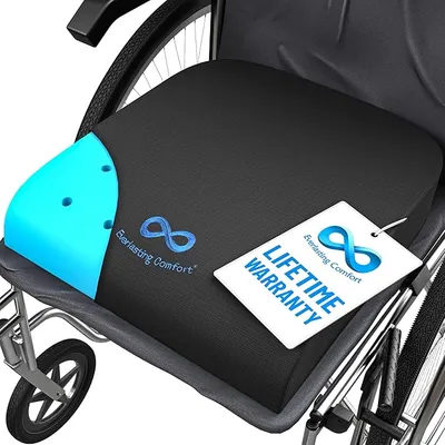 Everlasting Comfort Ventilated Wheelchair Cushions for Pressure Relief - Gel Memory Foam Wheel Chair Seat Cushion Pad for Seniors and Adults & Pain Relief - Soft Non-Slip Cover - Office Accessories - Main Image